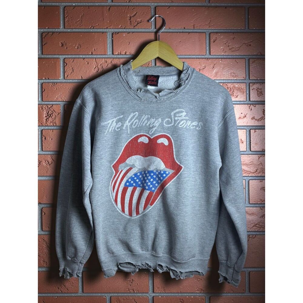 The Rolling Stones 2011 Distressed USA Tongue Sweatshirt Small Gray